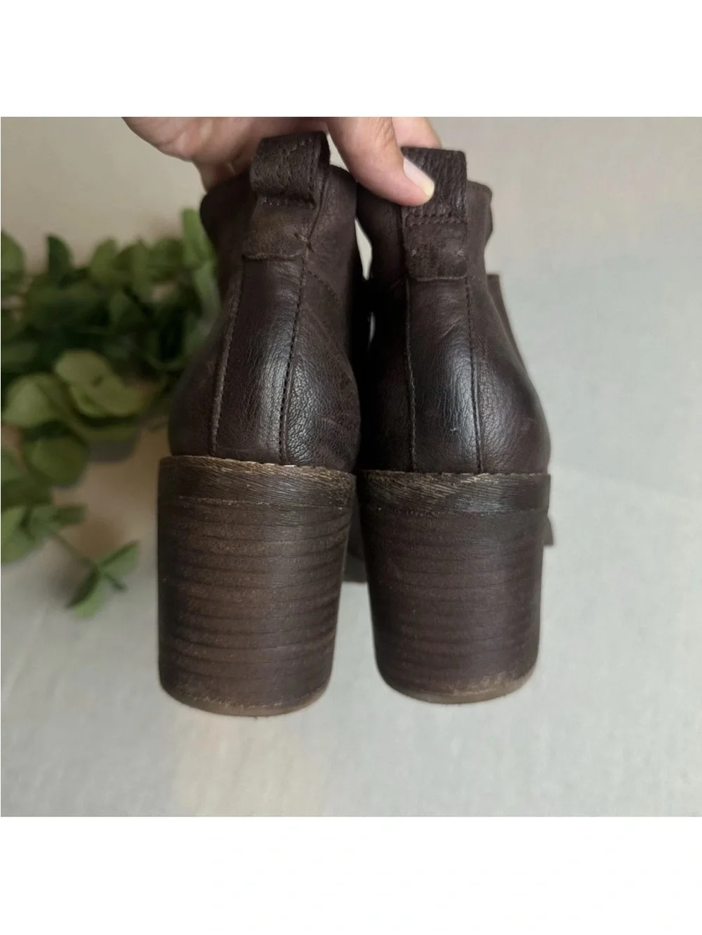 Crown Vintage Hashel Ankle Boots Brown Leather Square Toe Western Boho